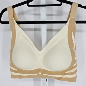 Womens Sz 5XL Wire Free Ultra Soft T Shirt Bra Full Figure Cream Tan